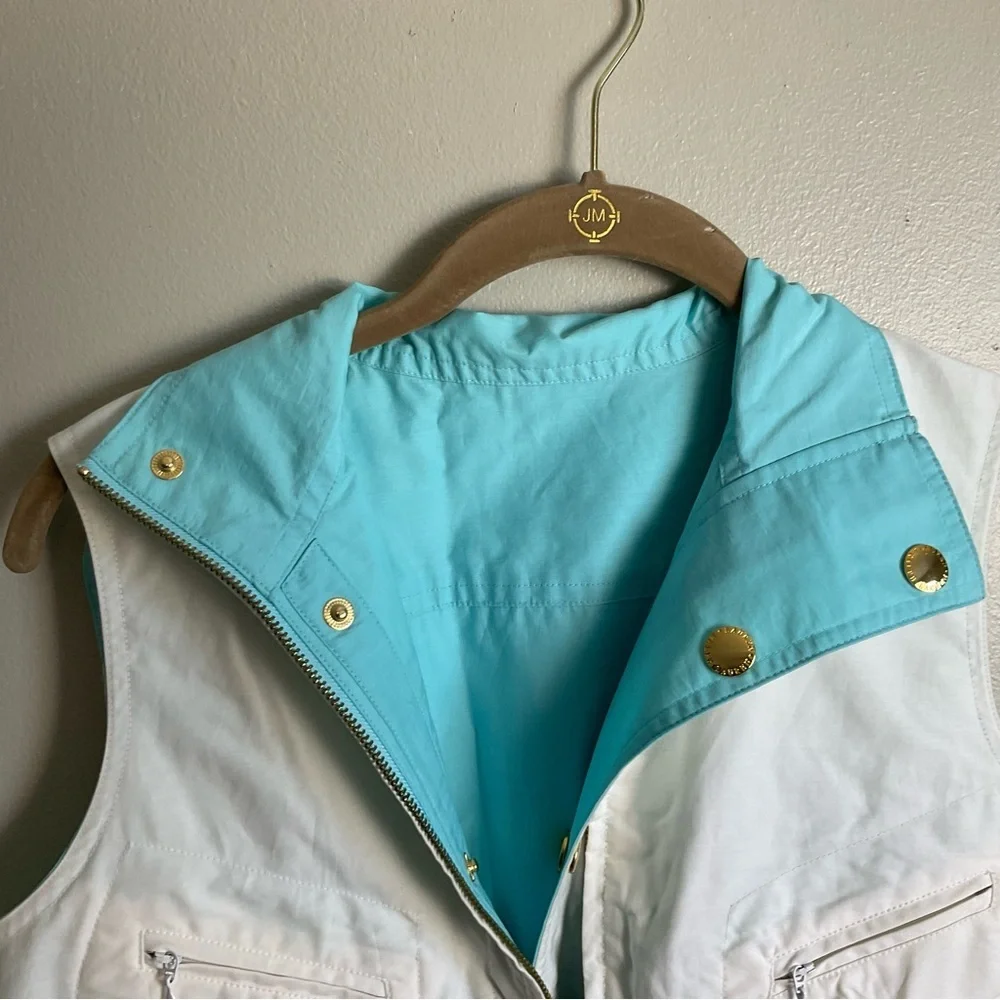 Ralph Lauren Reversible Vest Ivory Aqua Blue Gold Hardware Size Medium - Picture 3 of 15